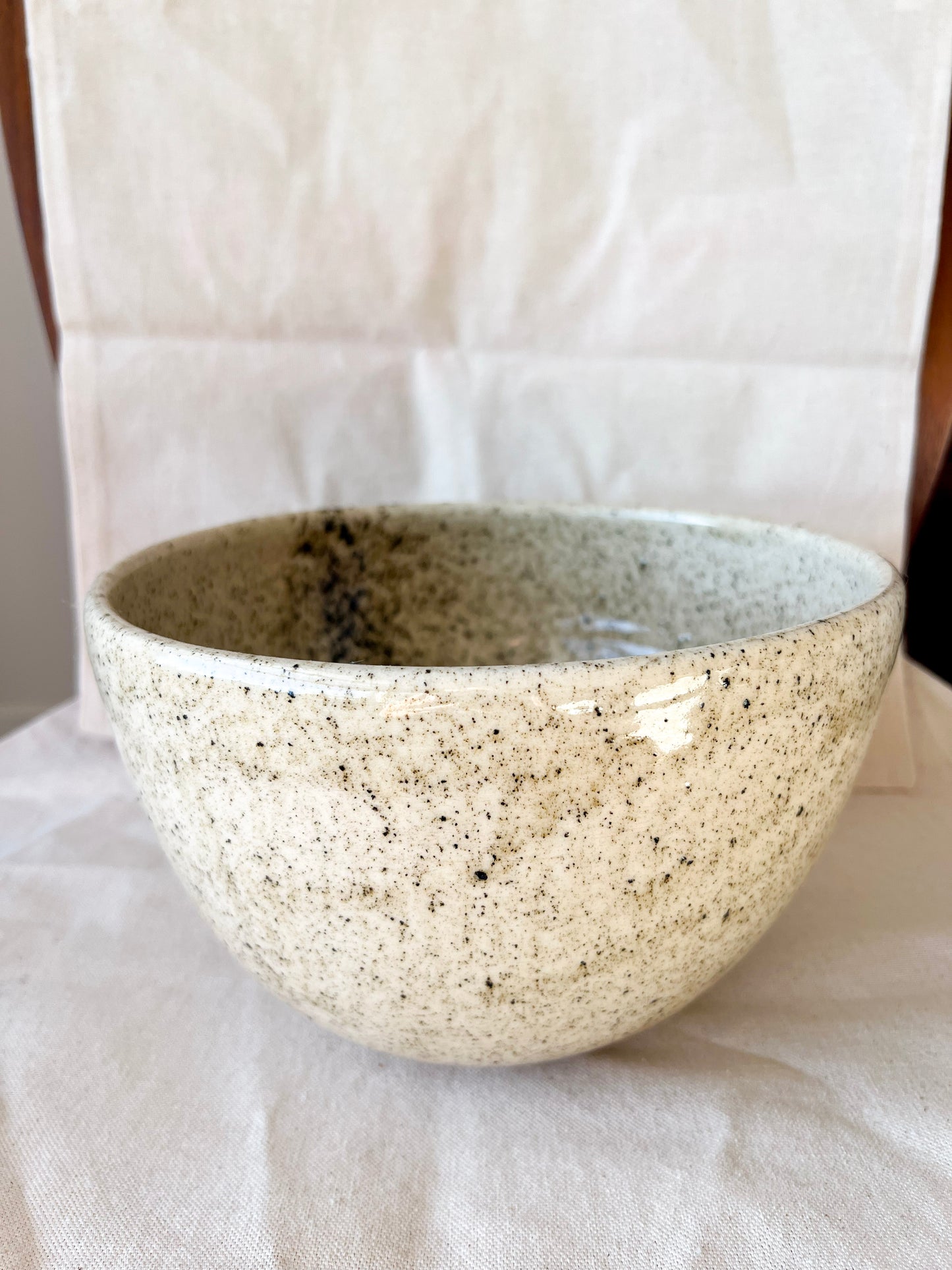 Speckled White Shiny Serving Bowl
