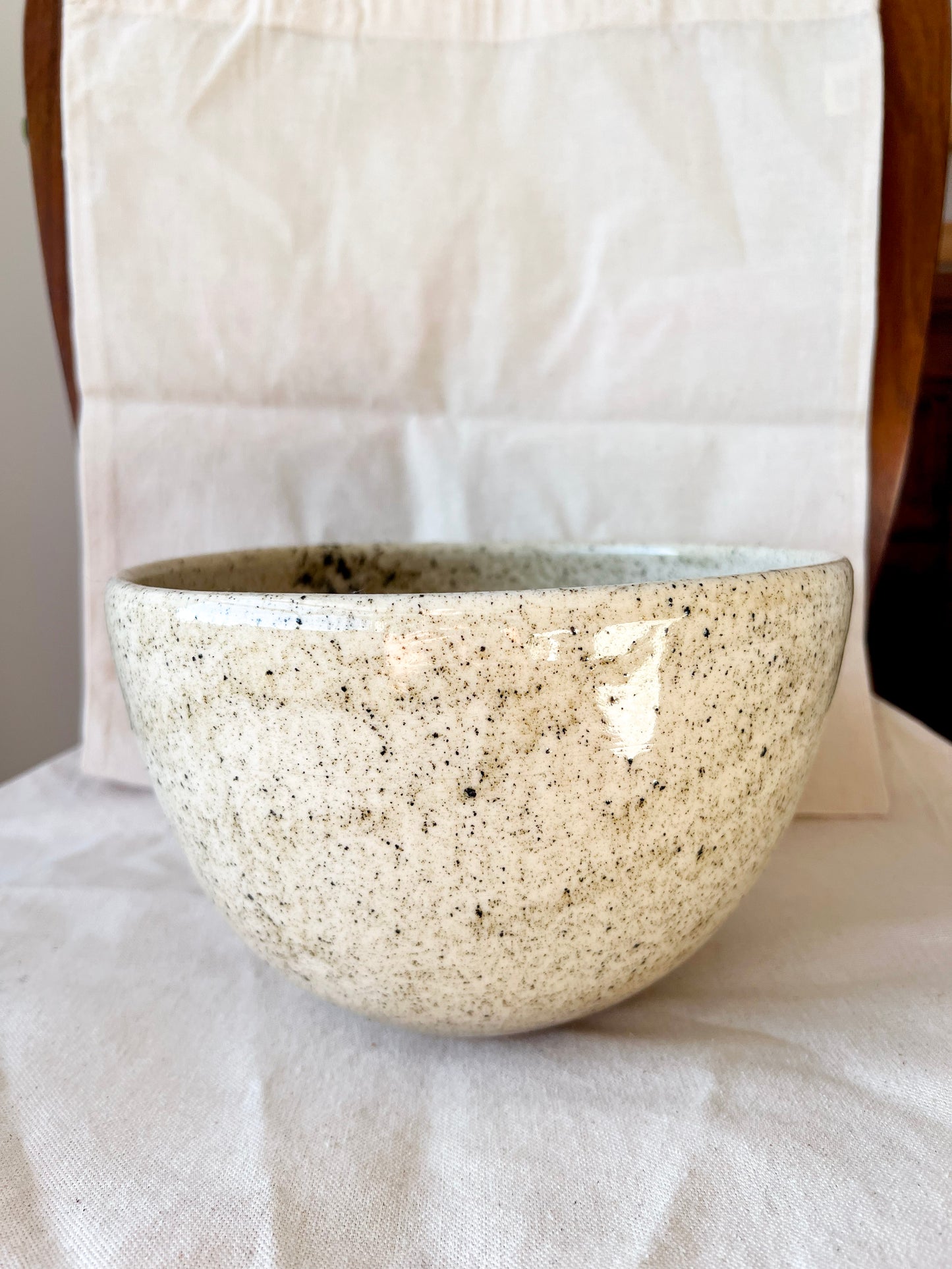 Speckled White Shiny Serving Bowl