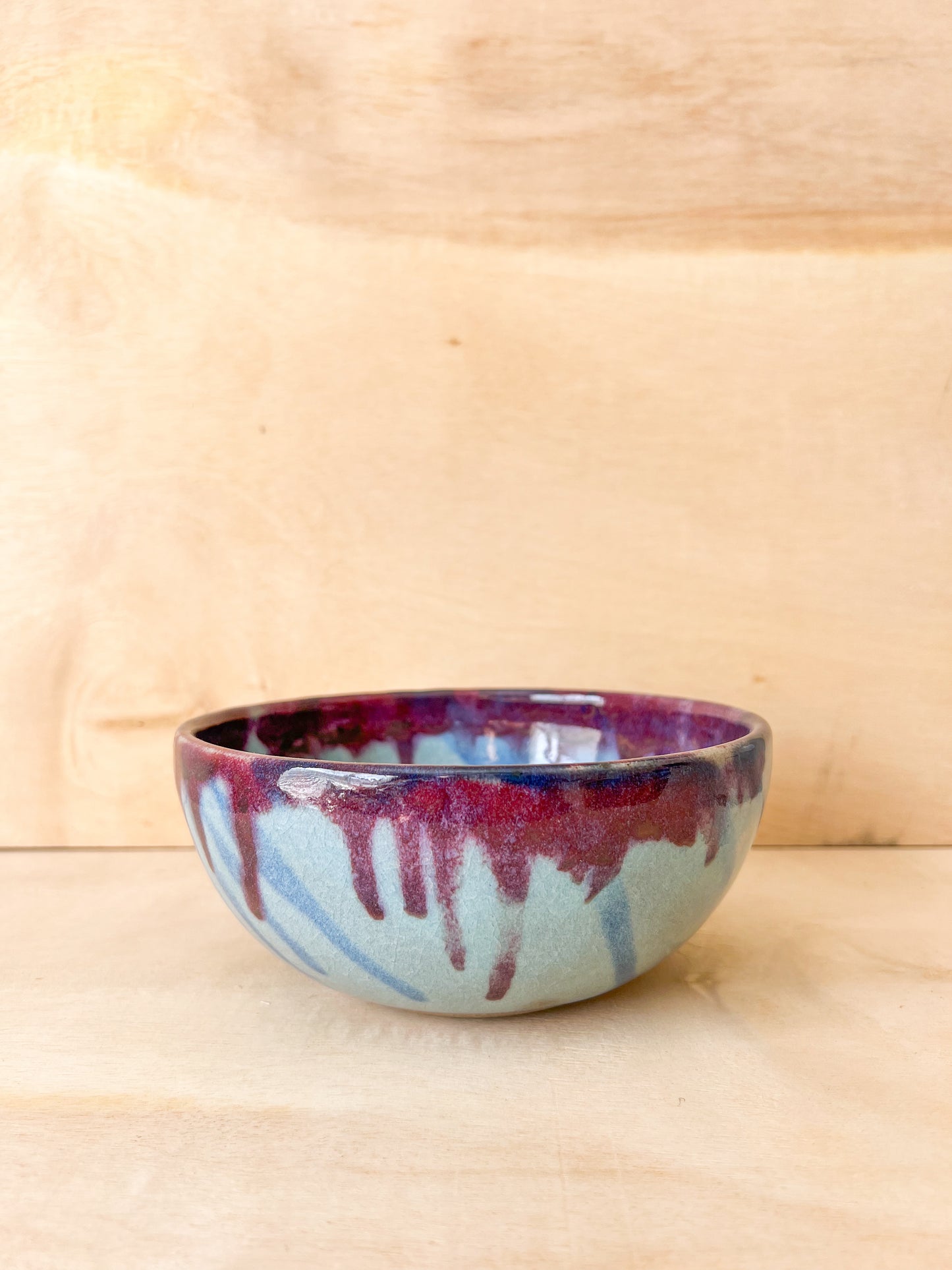 Bowl in Blue with Red Wash