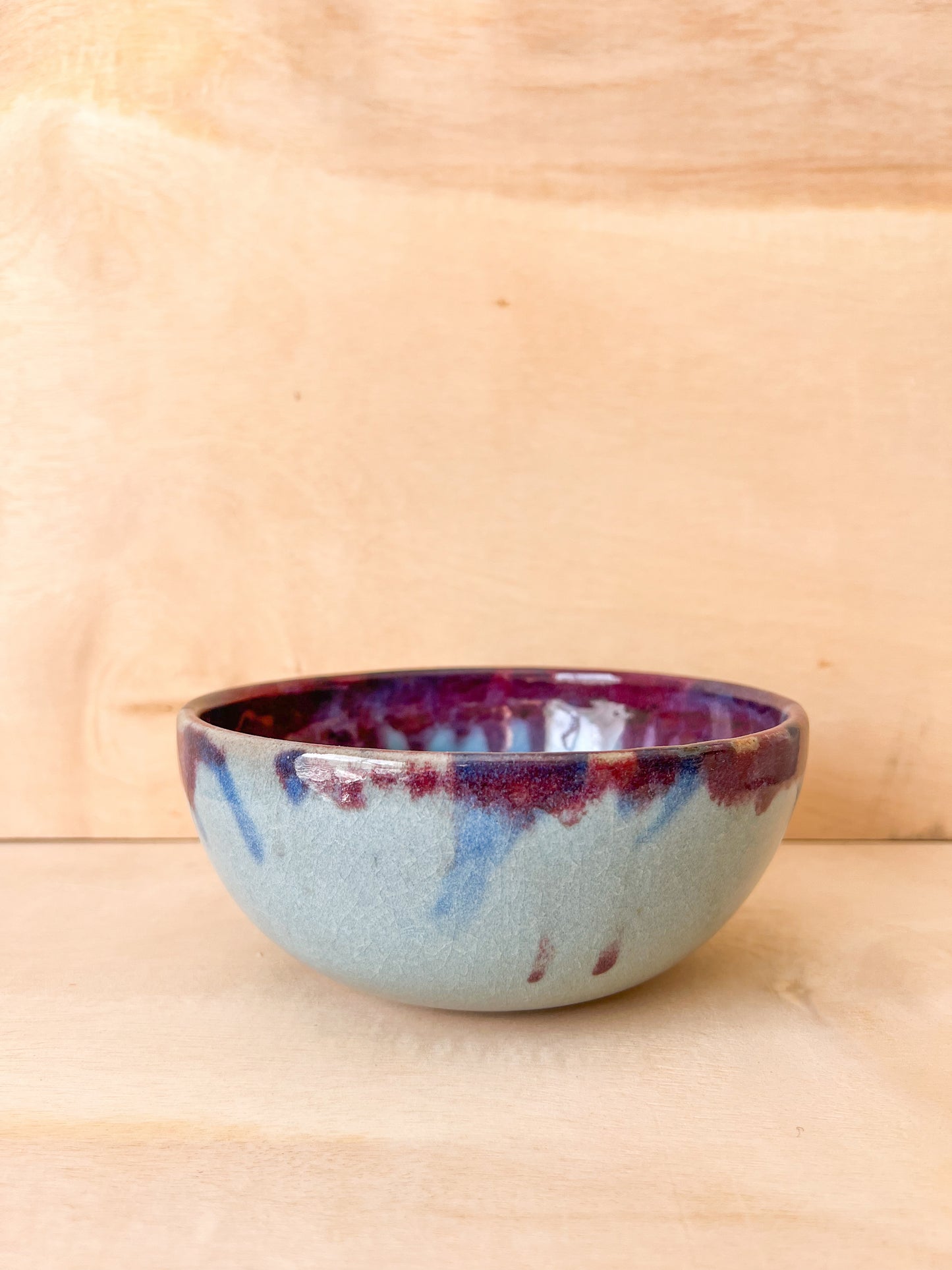 Bowl in Blue with Red Wash