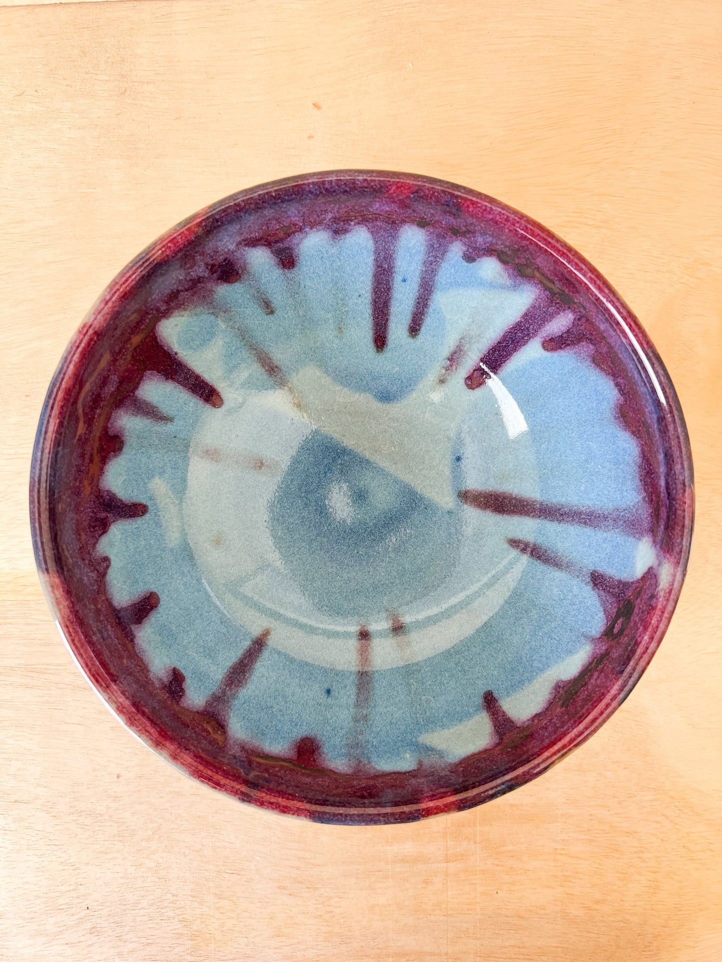 Bowl in Blue with Red Wash
