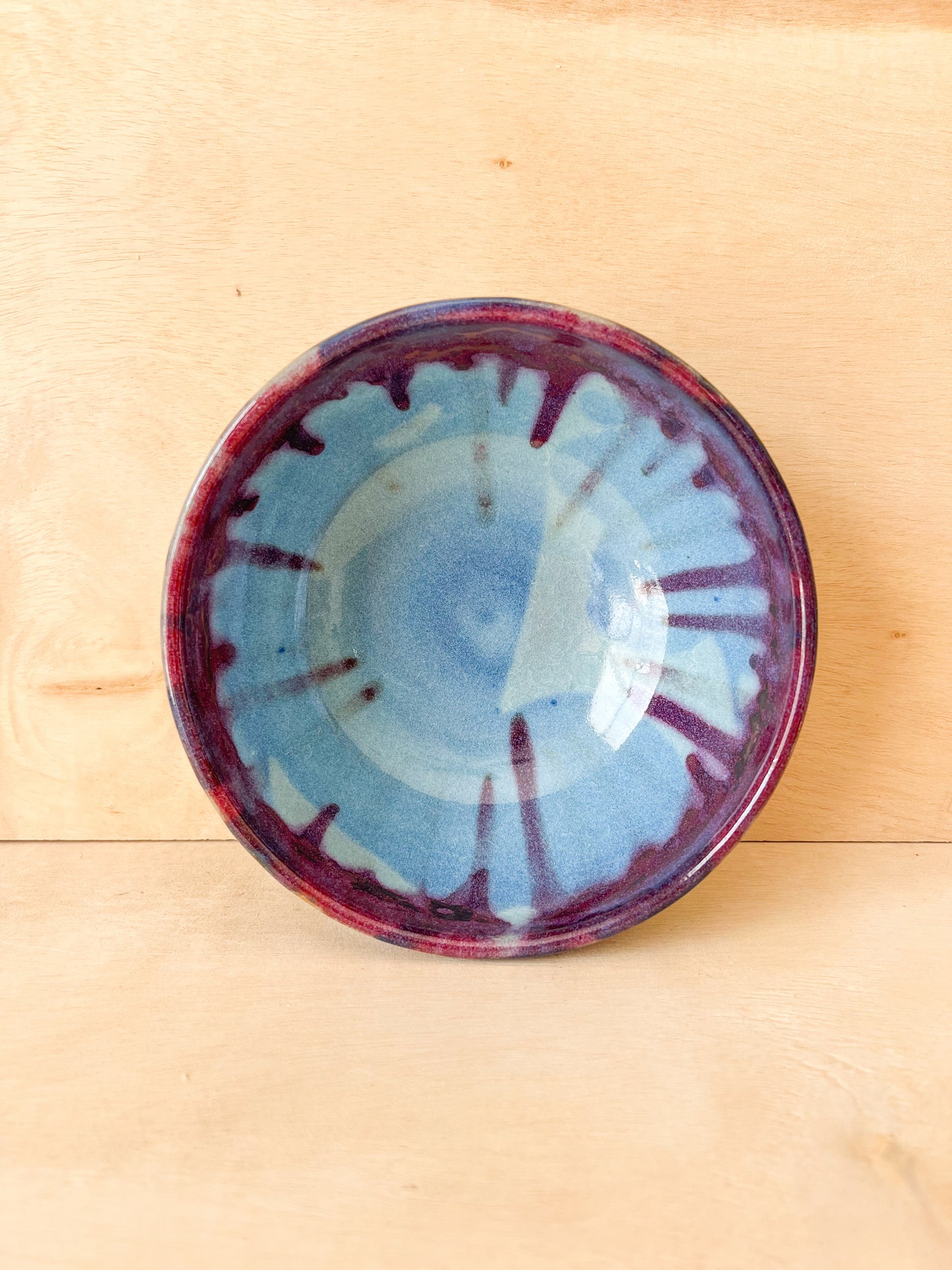 Bowl in Blue with Red Wash