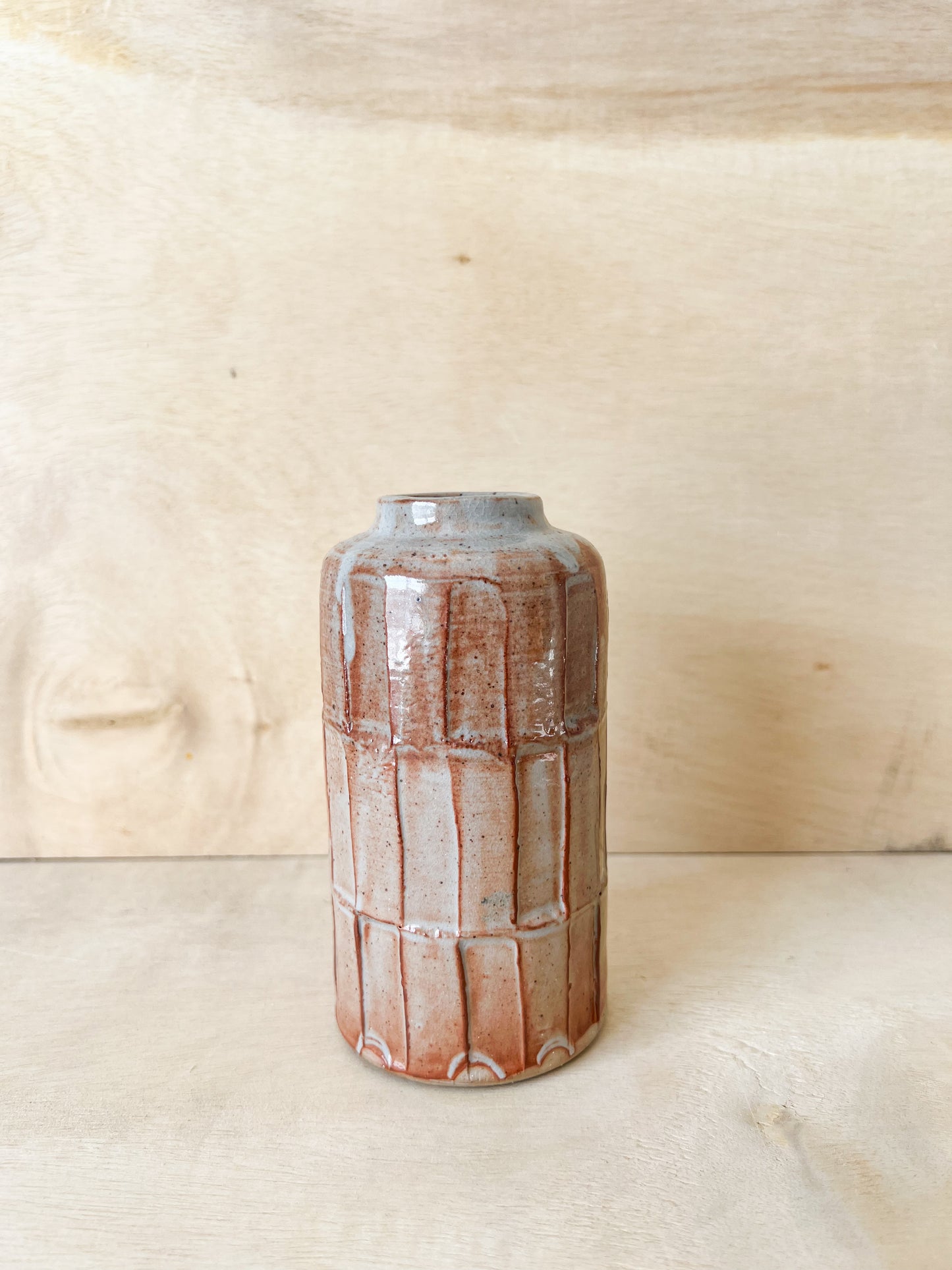 Small Sunset Shino Carved Vase