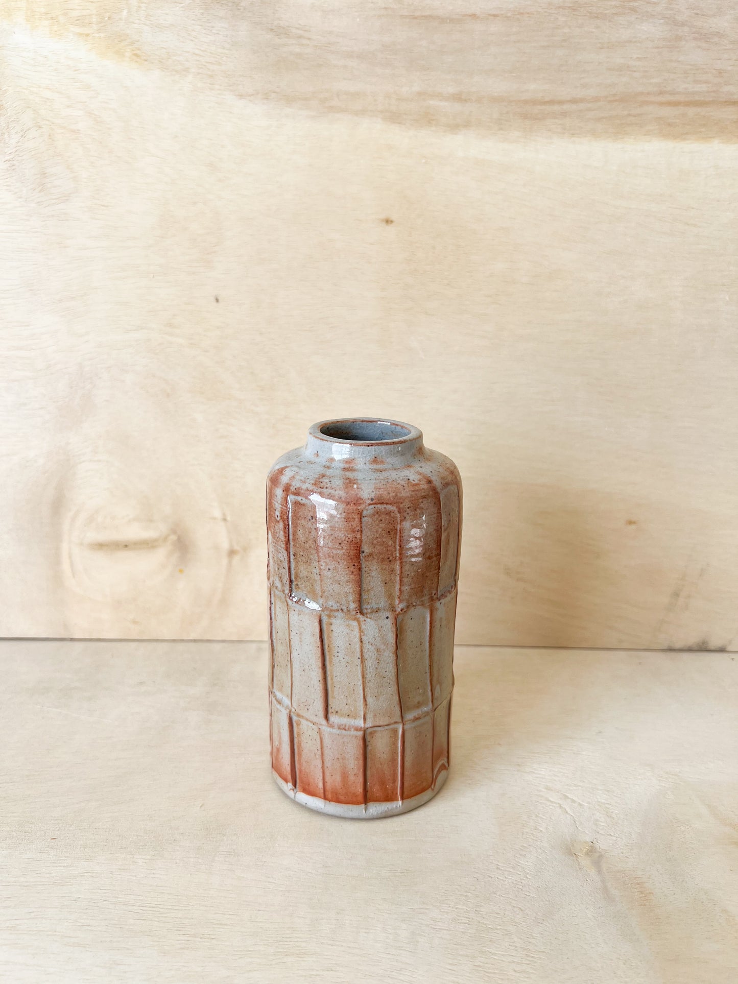 Small Sunset Shino Carved Vase