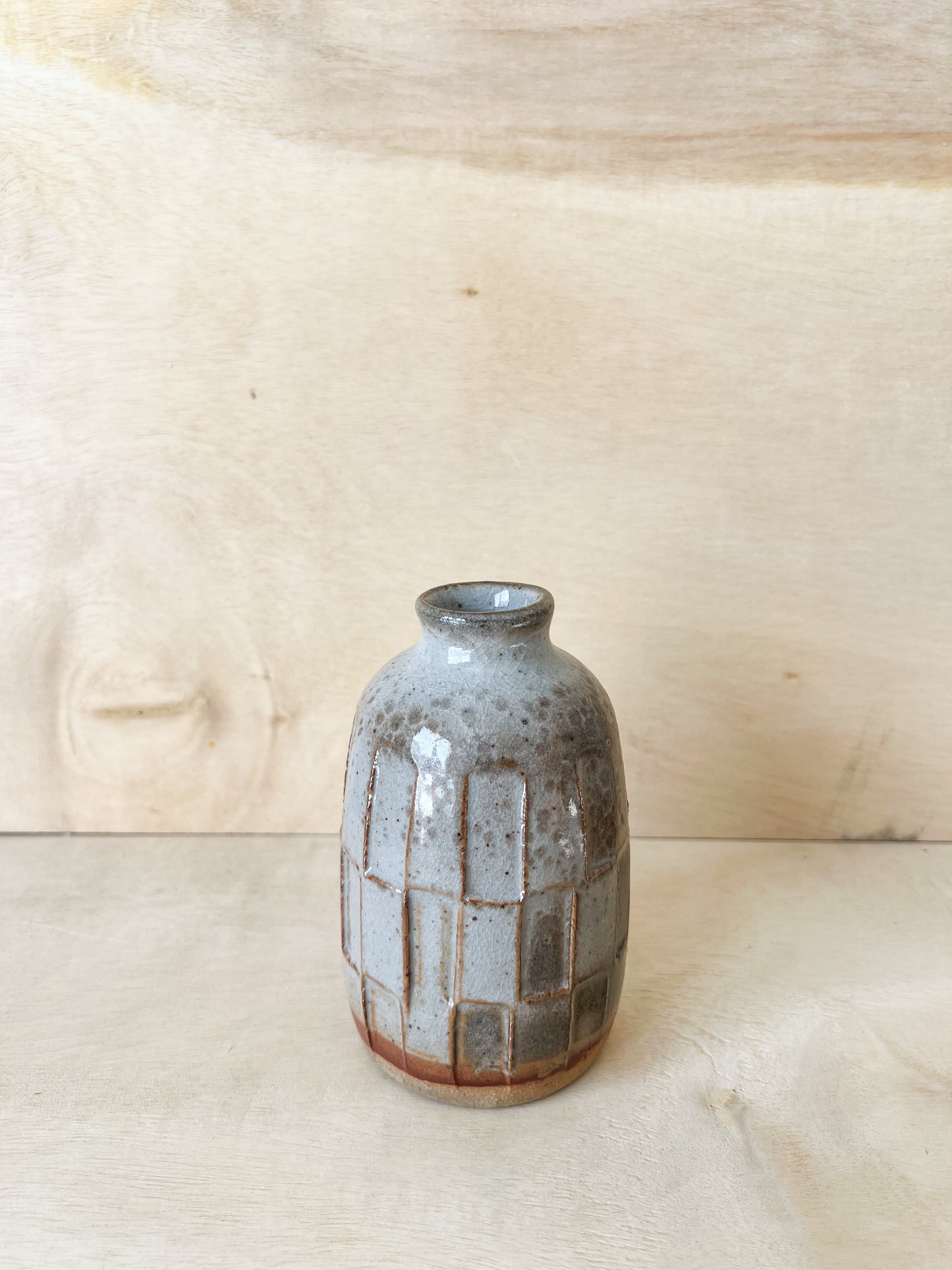Small Carved Light Grey/Blue Vase