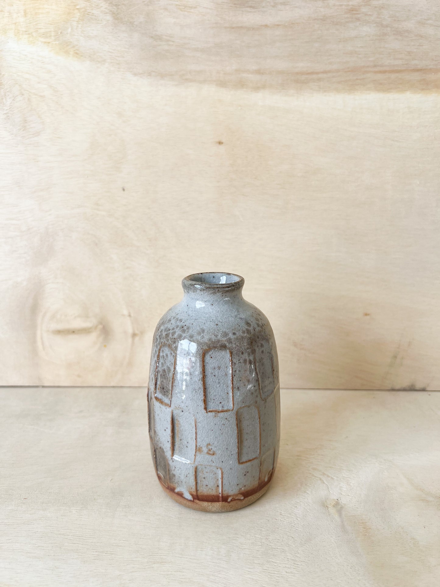 Small Carved Light Grey/Blue Vase