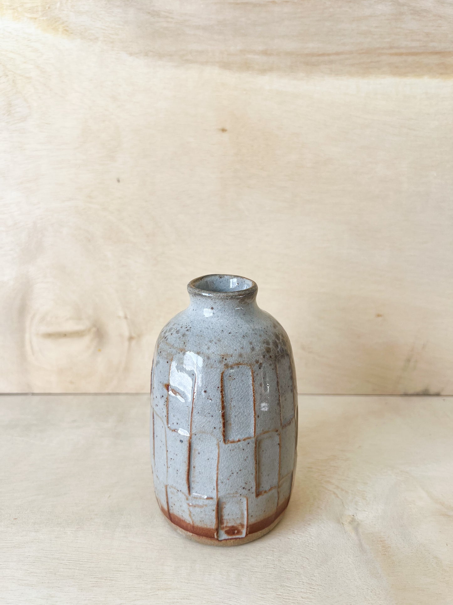 Small Carved Light Grey/Blue Vase