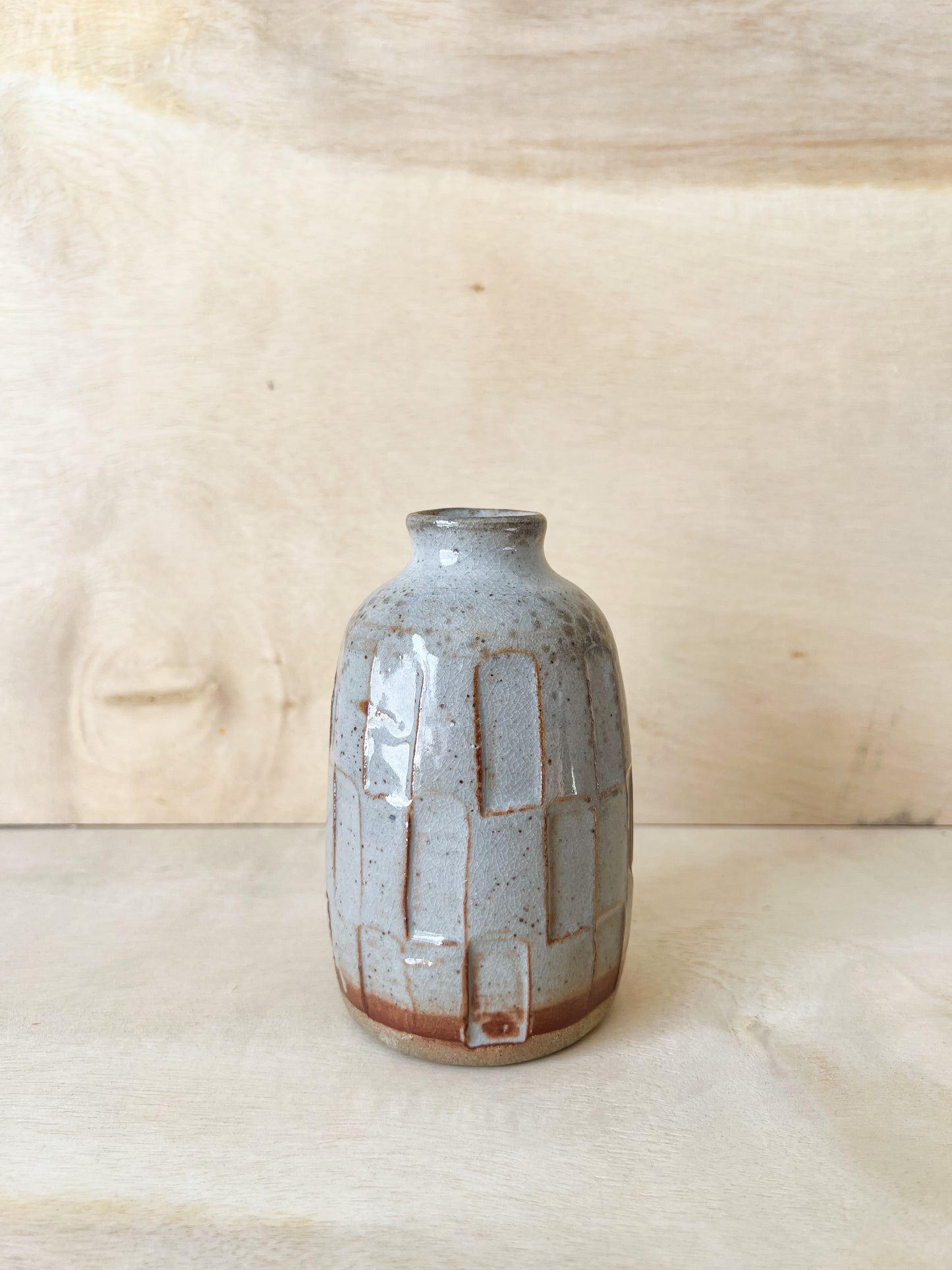 Small Carved Light Grey/Blue Vase