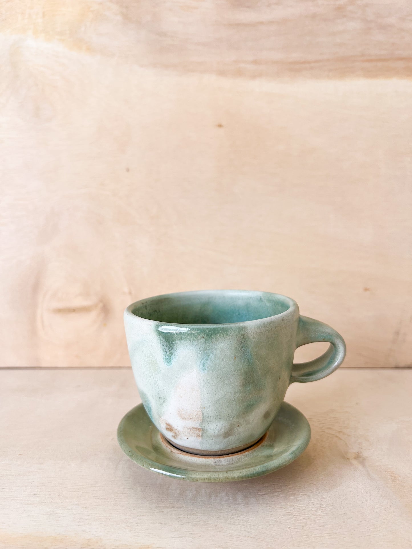 Teacup with Saucer in Green and White
