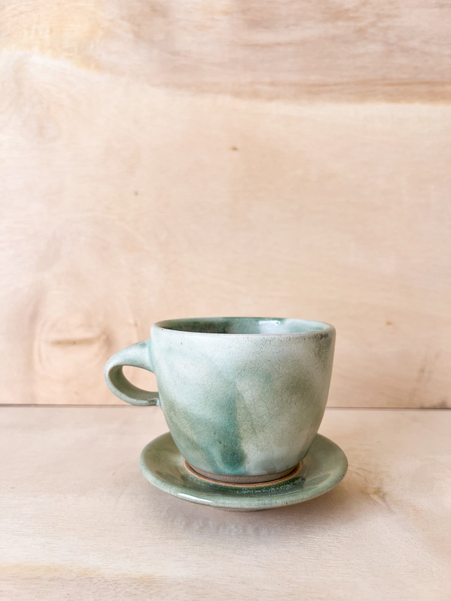 Teacup with Saucer in Green and White