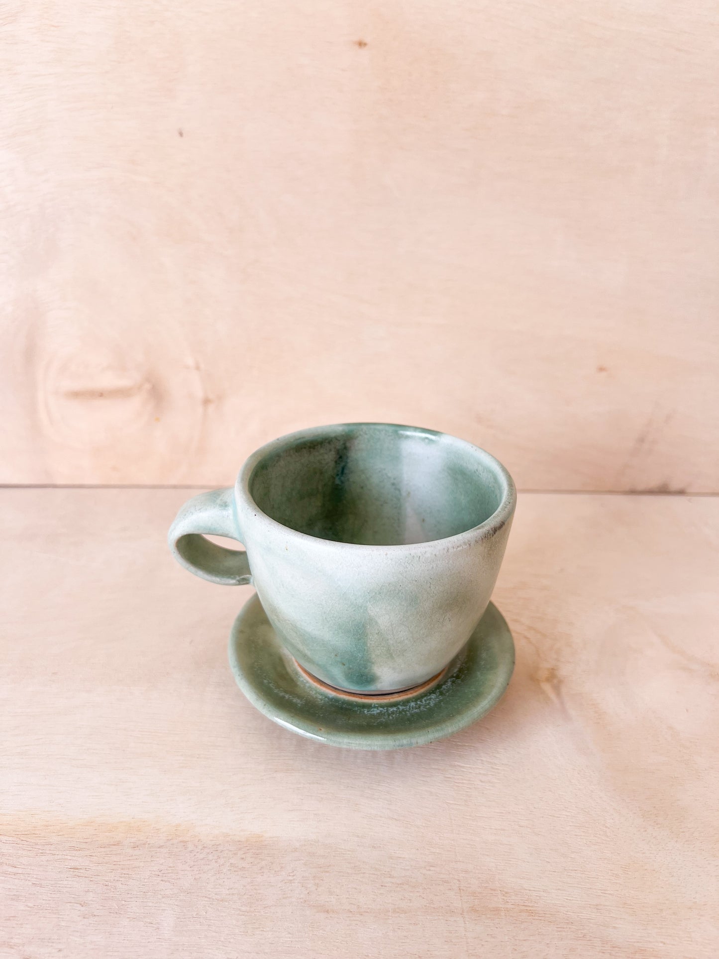 Teacup with Saucer in Green and White