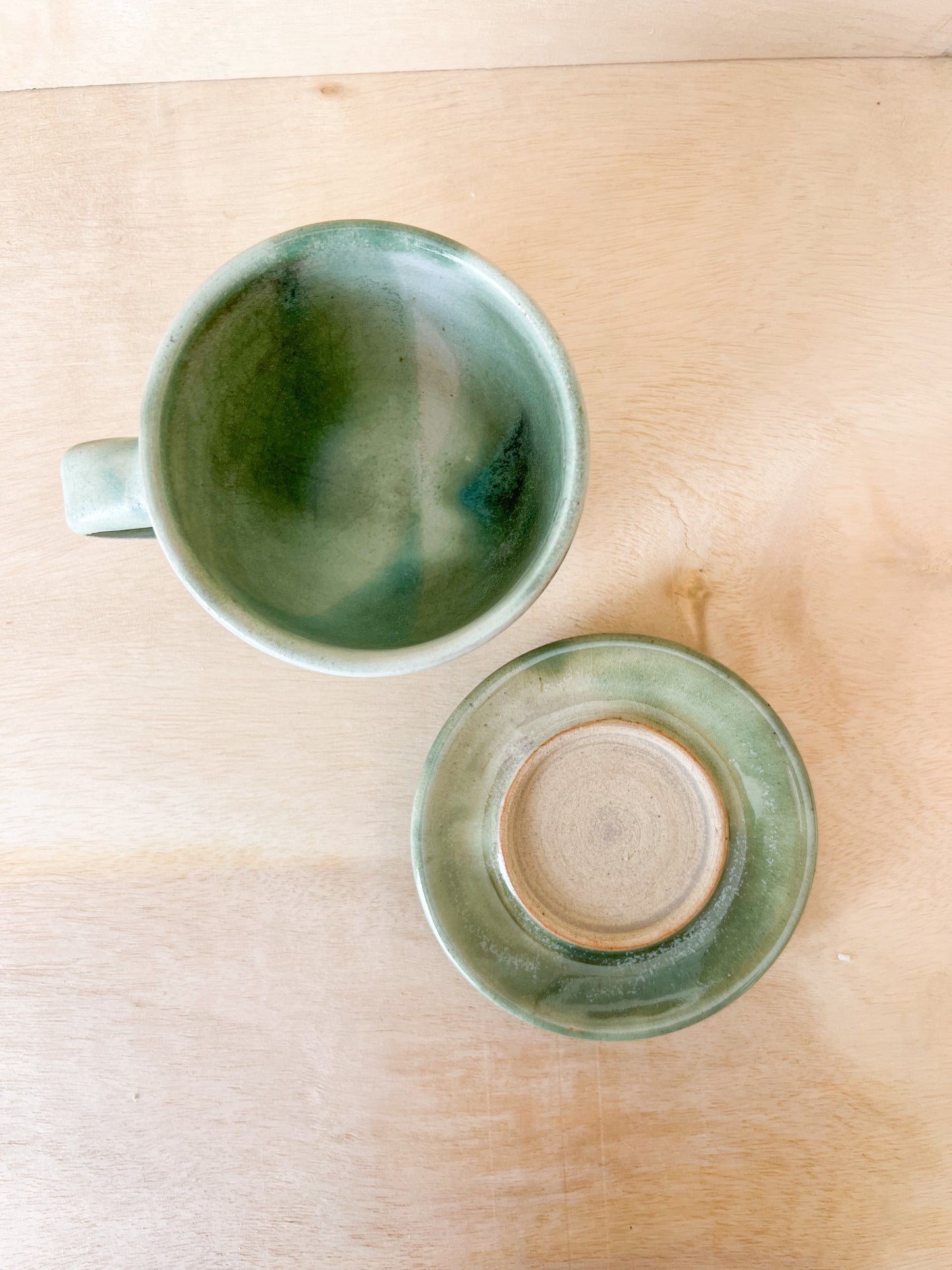 Teacup with Saucer in Green and White