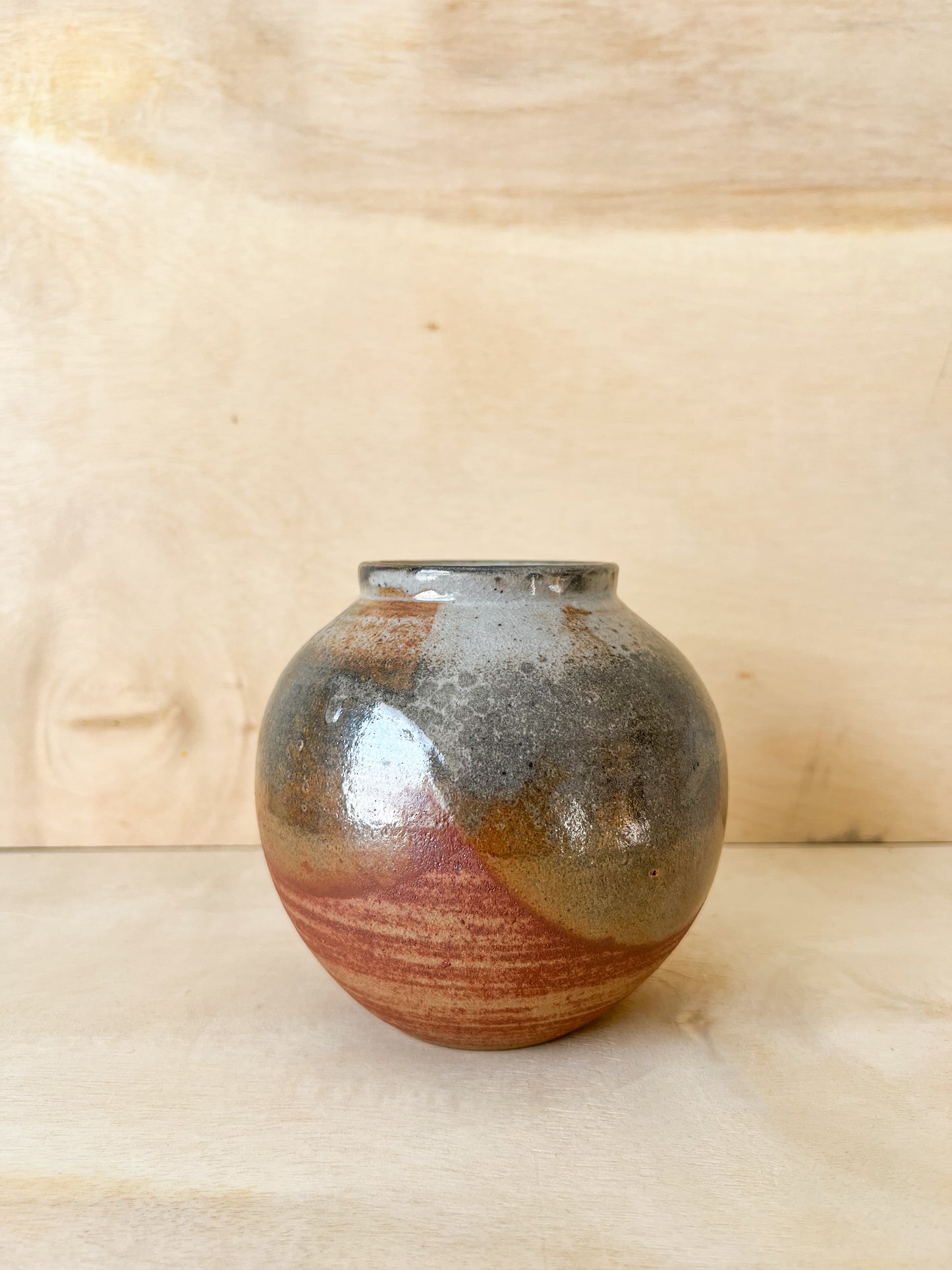 Small Sunset Shino Moon Jar with Carbon Trapping