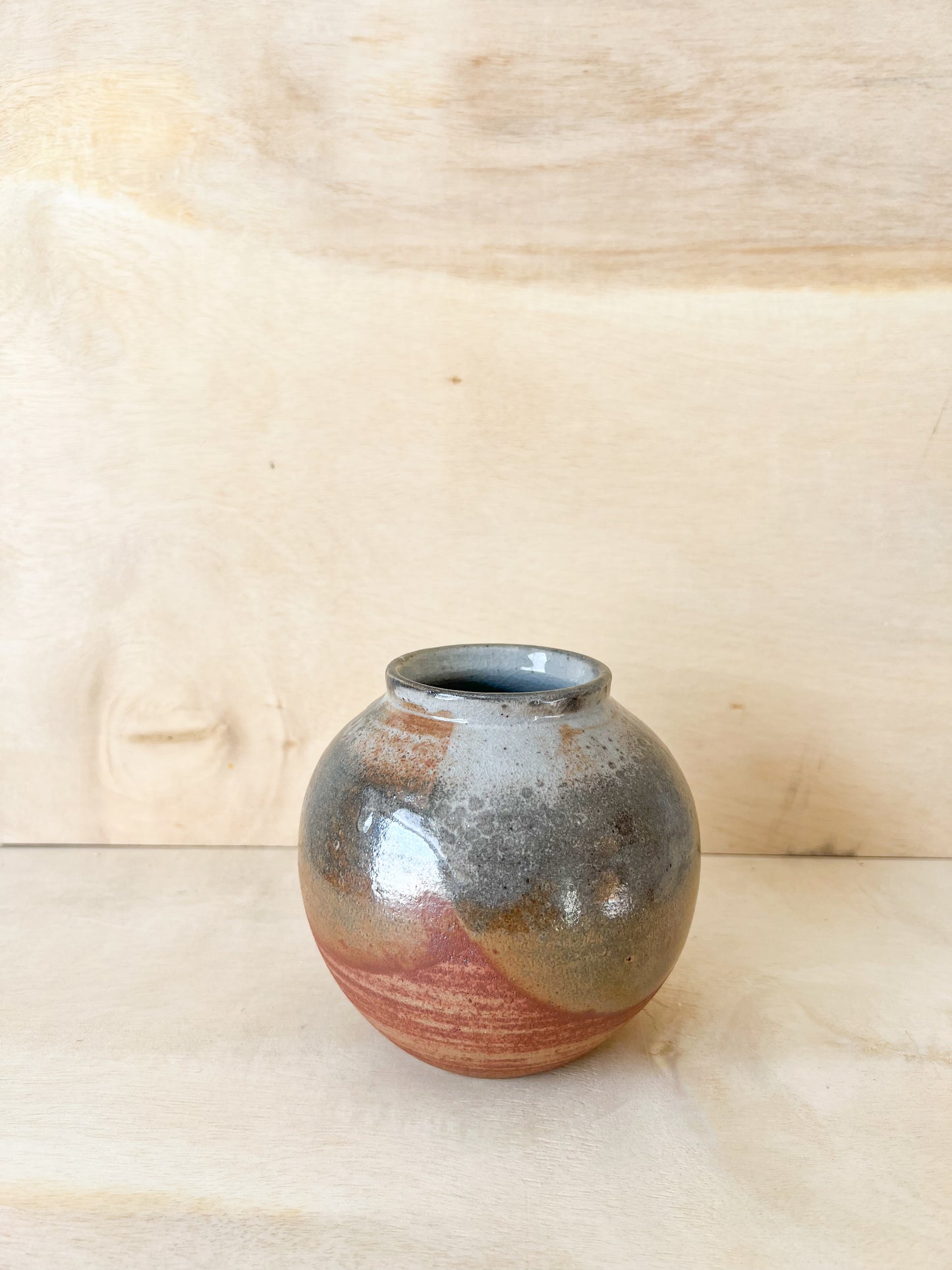 Small Sunset Shino Moon Jar with Carbon Trapping