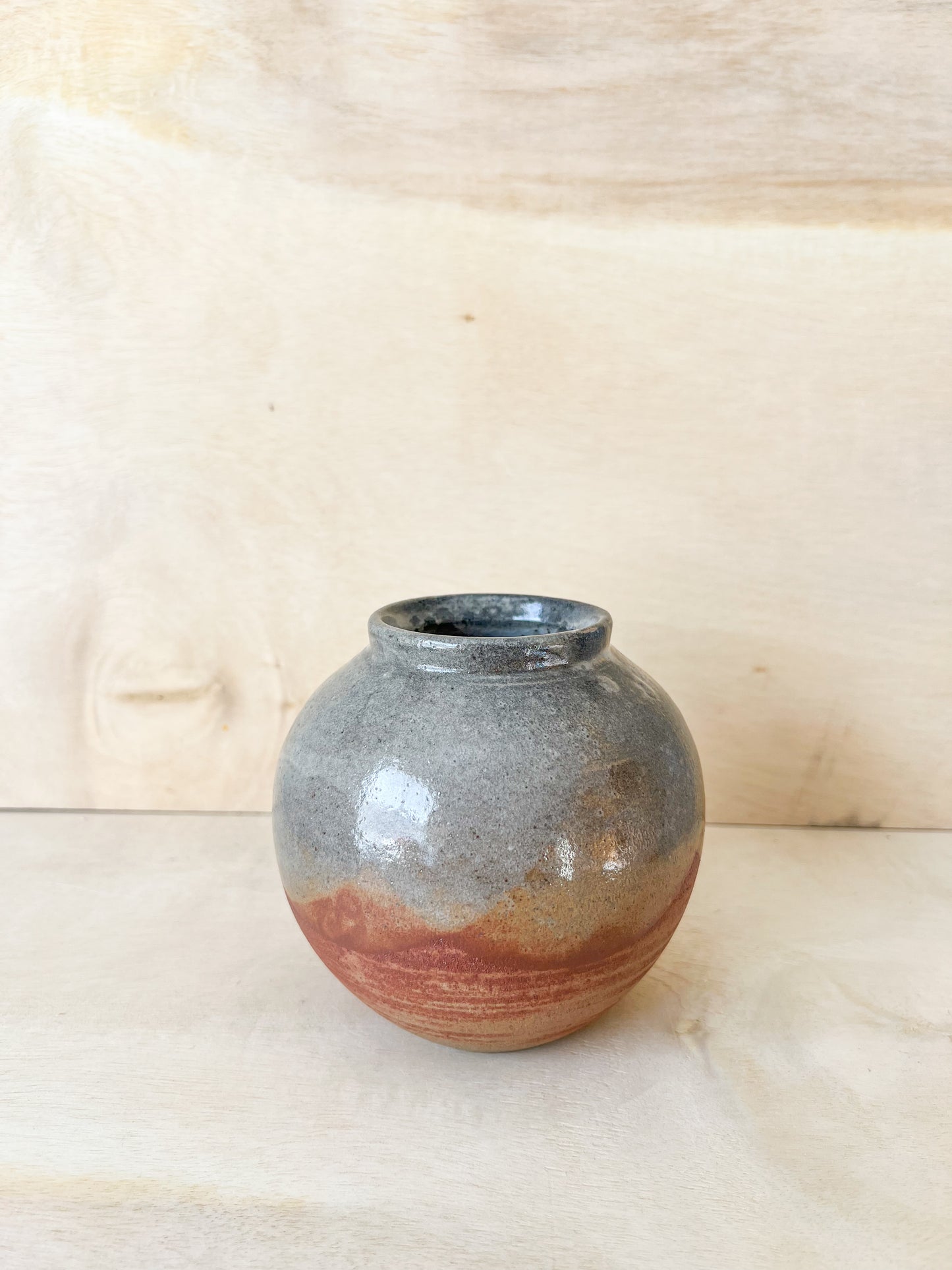 Small Sunset Shino Moon Jar with Carbon Trapping