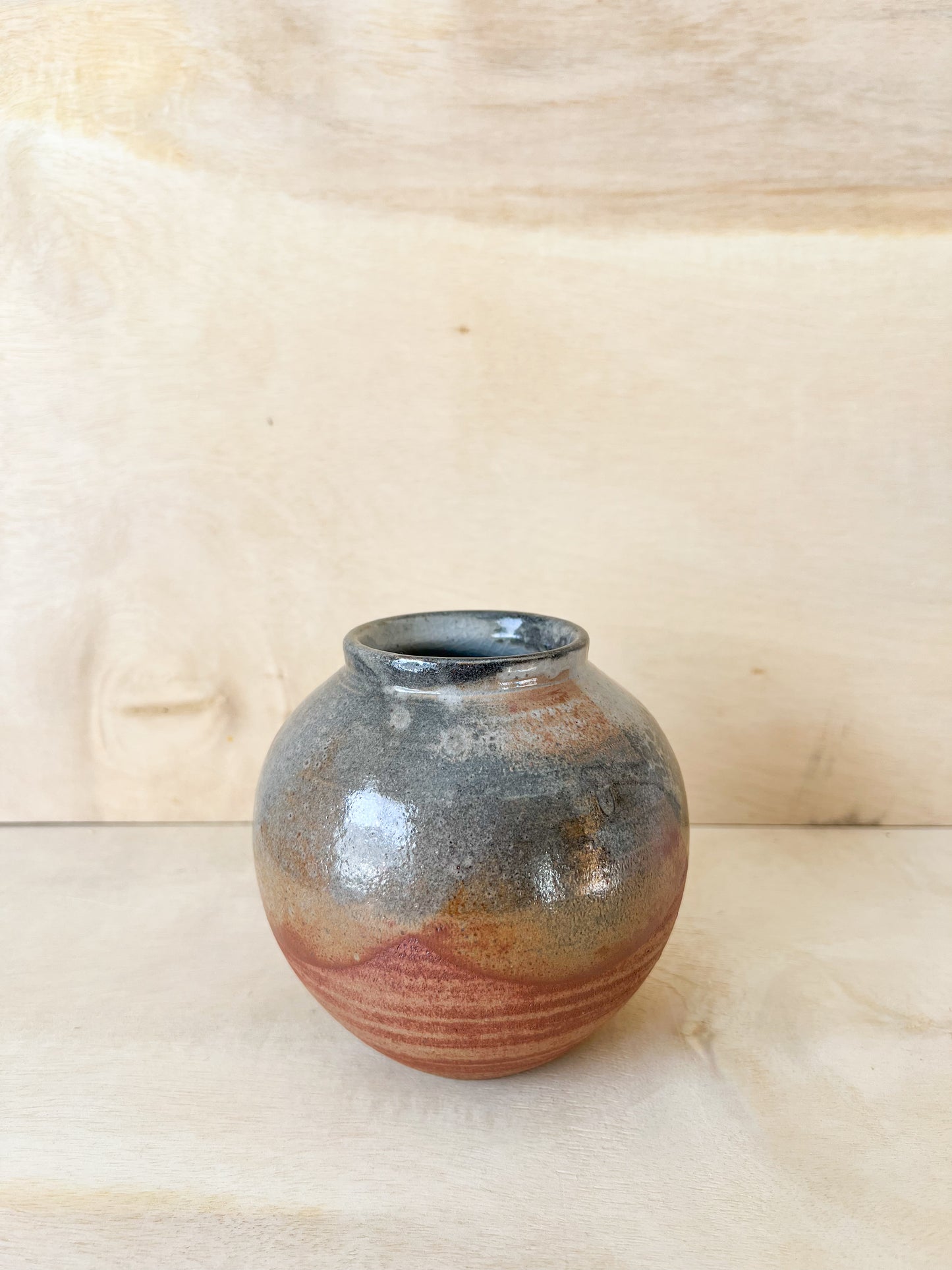 Small Sunset Shino Moon Jar with Carbon Trapping
