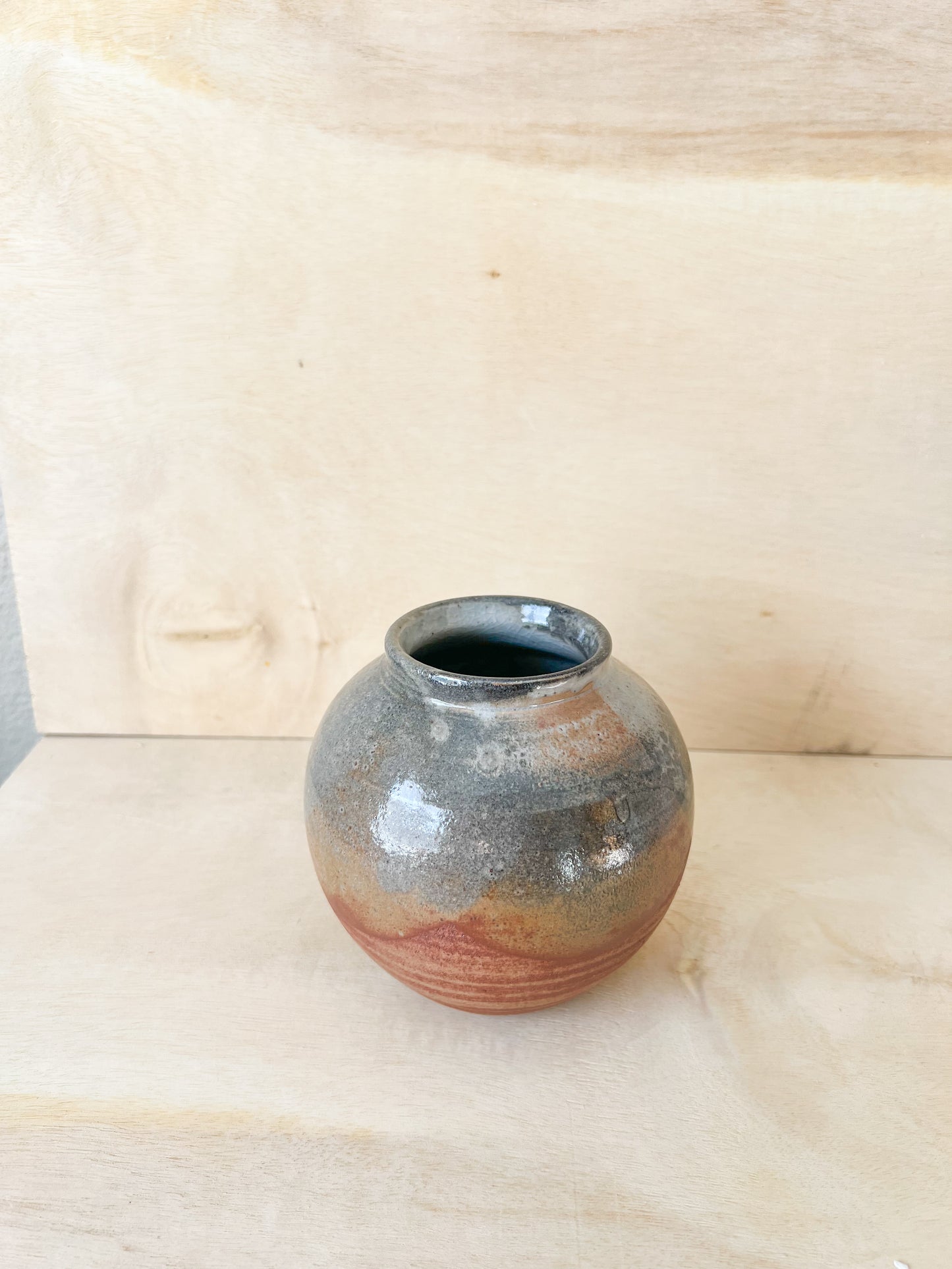 Small Sunset Shino Moon Jar with Carbon Trapping