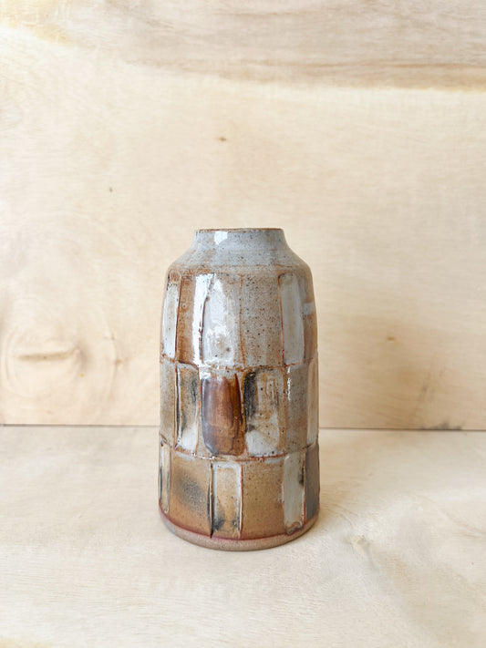 Small Dark Sunset Shino Carved Vase