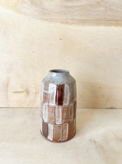 Small Dark Sunset Shino Carved Vase