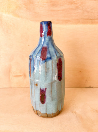 Carved Bottle in Blue with Red Wash