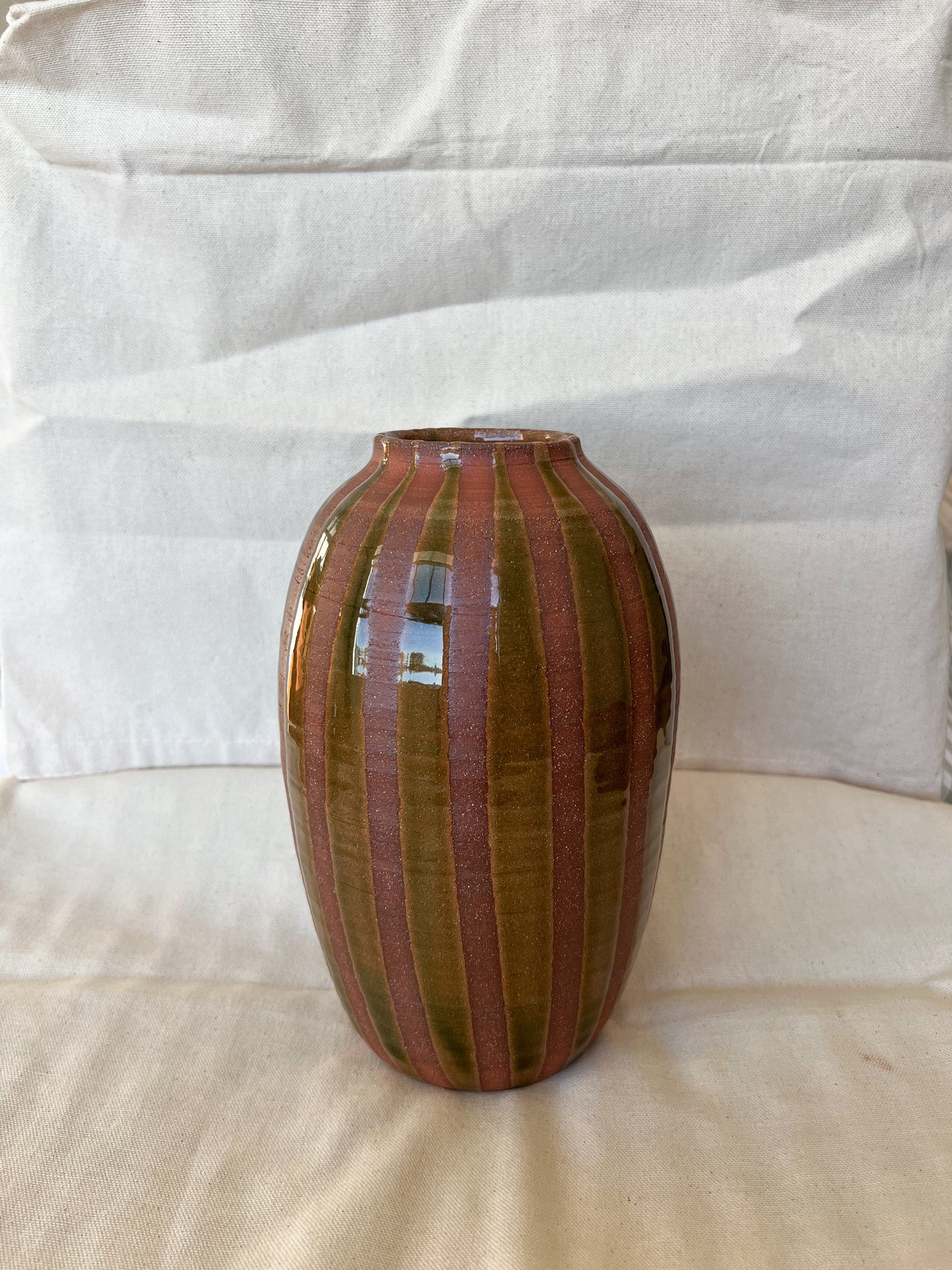Striped Olive Vase
